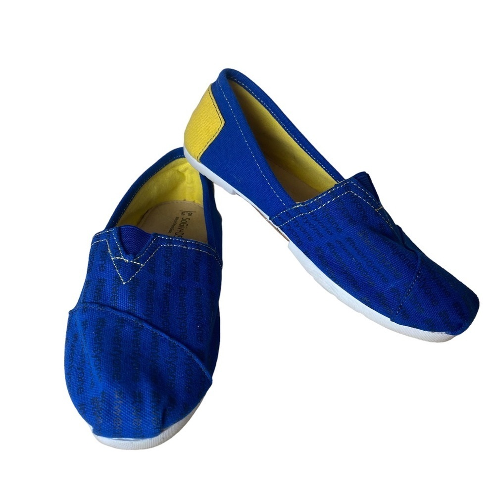 SoGiv Canvas Espadrilles Down Syndrome Slip On Shoes‎ Size 8.5 Blue/ Yellow